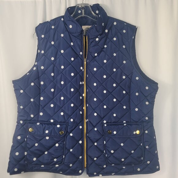 St. John's Bay Women's Quilted Vest Size XXL Blue & White Polka Dot - Picture 1 of 14